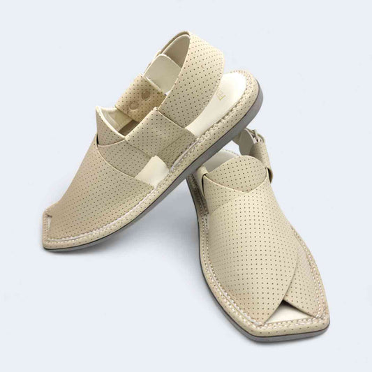 Single Sole Kaptan Medicated Chappal Dotted Cream by Addura Star