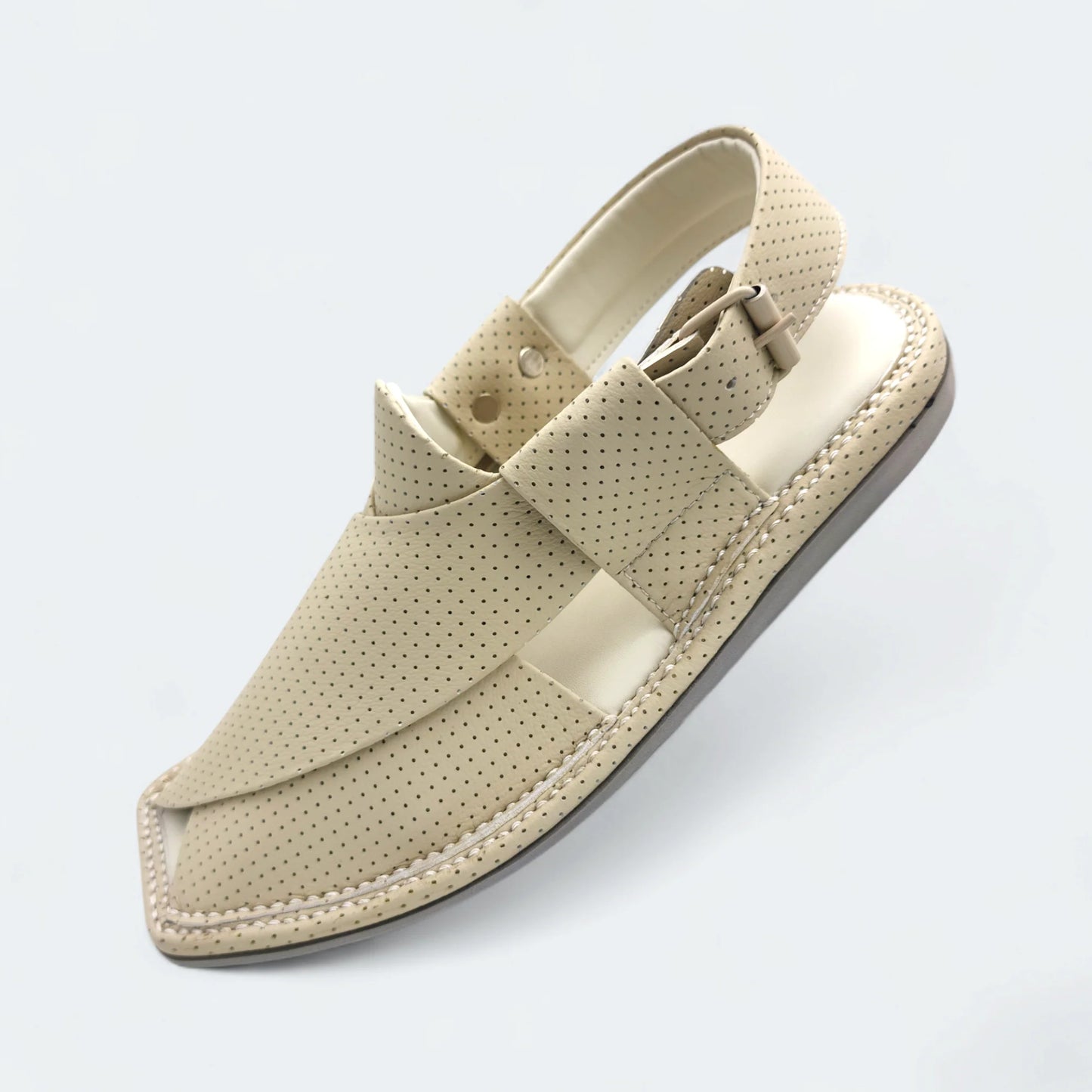 Single Sole Kaptan Medicated Chappal Dotted Cream by Addura Star