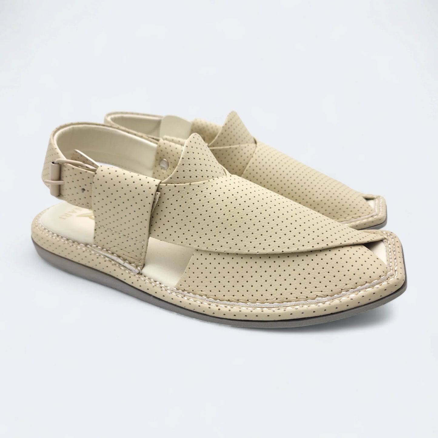 Single Sole Kaptan Medicated Chappal Dotted Cream by Addura Star