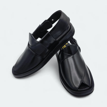 Round Comfortable Peshawari Chappal Black by Addura Star