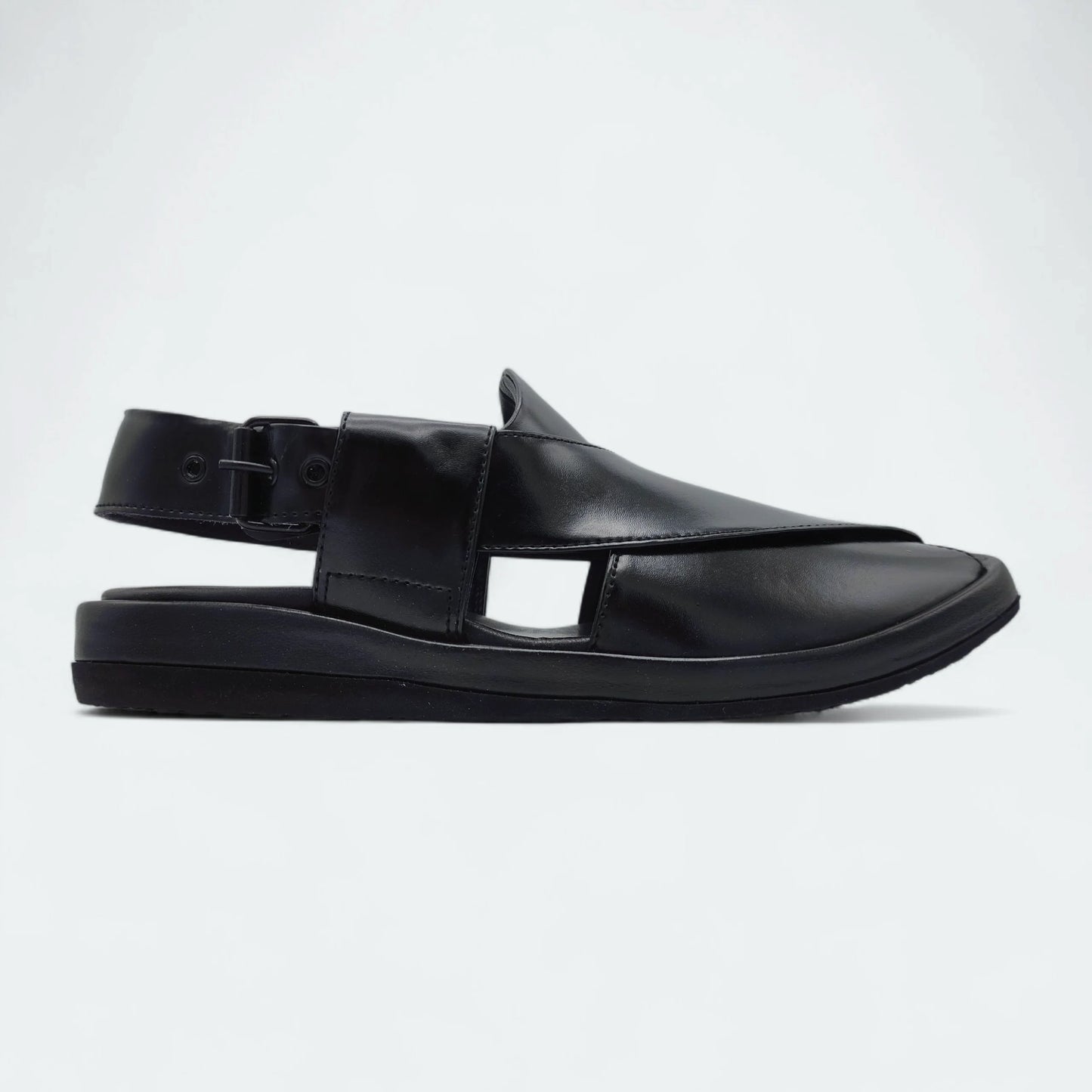 Round Comfortable Peshawari Chappal Black by Addura Star